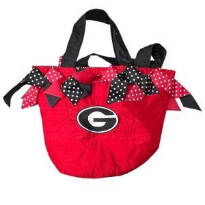La Shea Georgia Bulldogs UGA Red Bow Gingham Lined Tote Bag Handbag NCAA